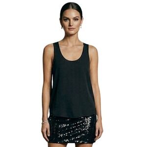 PARKER Cora Strappy Black Silk Tank Racerback Top Scoop Neck Womens Large $198